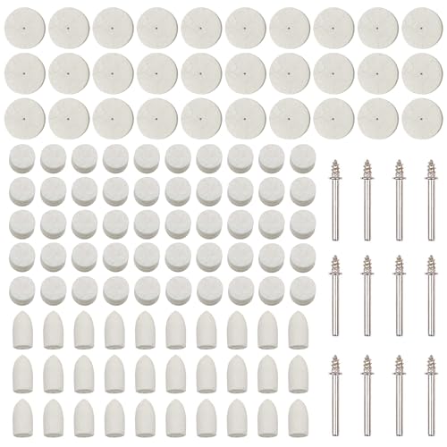 Woohome 123 Stück Filz Polieraufsatz Set, Polierscheibe mit Schaft für Bohrmaschine Polieraufsatz, Polierscheibe Polierköpfe Drehwerkzeug Zubehör zum Holz Schmuck Polieren Reinigen von Woohome