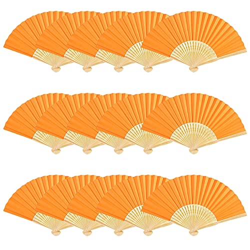 Woohome 15 Stück Hand Fächer Faltbar Papierfächer Hochzeit Zubehör für Hochzeit Deko, Party, Fest und Picknick (Orange) von Woohome