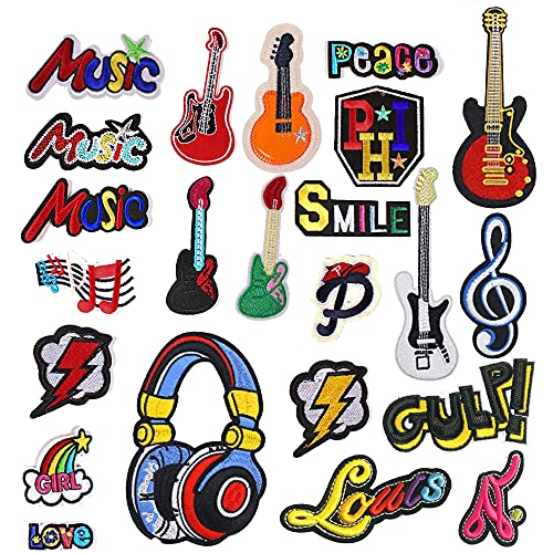 Woohome Musikstil Patch Zum Aufbügeln, 23 Stück Gemischter Gitarre Notiz Flicken Patches Applikation Patch Sticker Applikationen Dekoration Aufkleber für Dekoration DIY T-Shirt Hut Mantel von Woohome