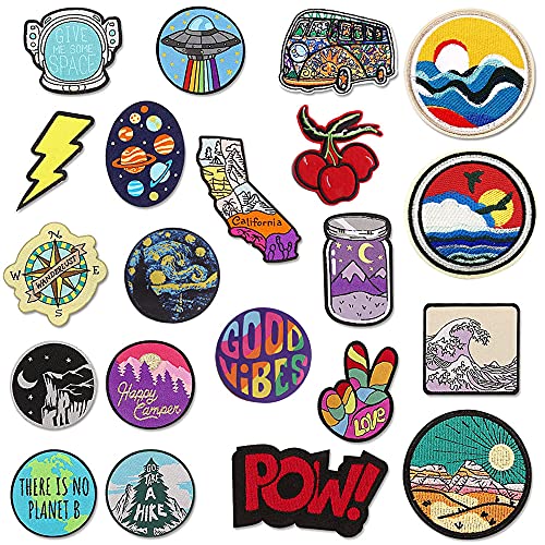 Woohome 20PCS Patches zum Aufbügeln Bunte Patches Universum Weltraumpflanzen Aufbügeln Patch Sticker für Jacken Rucksäcke Kinderkleidung von Woohome