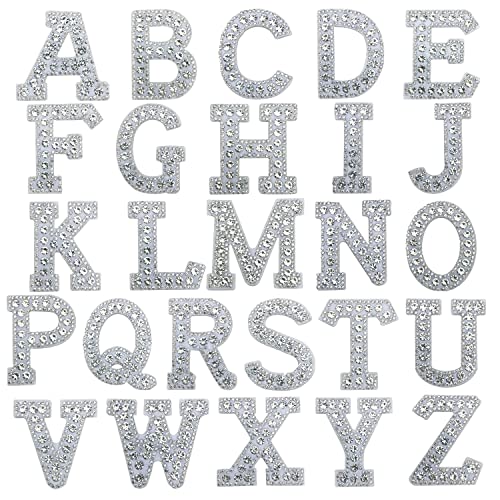 Woohome 26 Stück Patches zum Aufbügeln A-Z Bling Strass Buchstaben Patches White Pearl Englischer Buchstabe Flicken Patches Alphabet Applikation für DIY Bastelbedarf, Weiß von Woohome