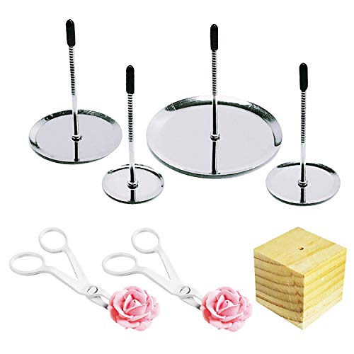 7 Stück Icing Blumennagel Set, Woohome Kuchen Dekoration 4 Größe Icing Blumennagel, 2 Stück Blumenheber und 1 Stück Icing Blumennage Holzhalter von Woohome