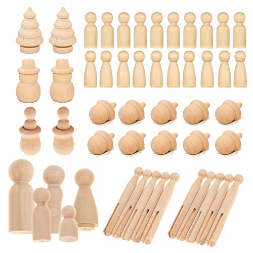 Woohome 71 Stück Figuren Holzfiguren, Holzfiguren Mädchen Dekoration Kleine Holzfiguren zum DIY Holzfiguren, Kinder Bastelprojekte, Malen, Spiele, 8 Stil von Woohome