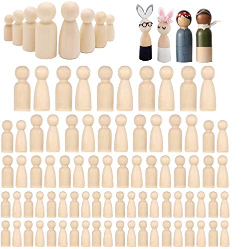 Woohome 80 Stück Figuren Holzfiguren, Holzfiguren Mädchen Dekoration Kleine Holzfiguren zum DIY Holzfiguren, Kinder Bastelprojekte, Malen, Spiele, 4 Größe von Woohome