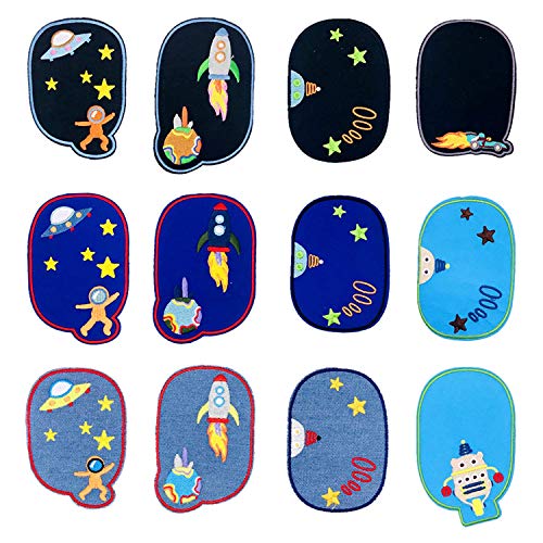 Woohome Flicken Patches, 12 Stück Knie Raum Astronaut Aufbügeln Patches Jacke Jean Kleidung Denim Patches Aufbügeln Repair Patches Kit von Woohome