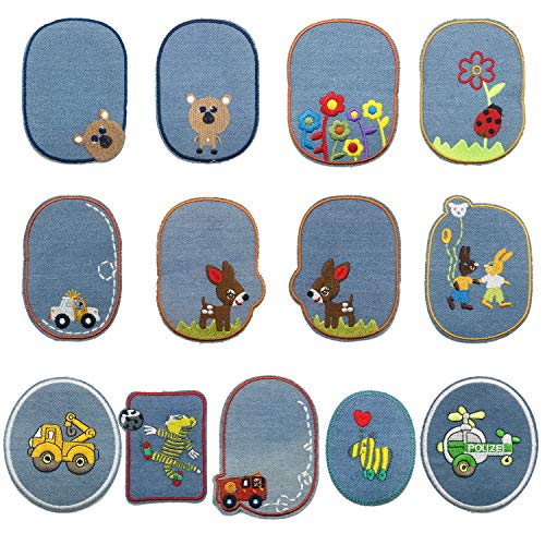 Woohome Flicken Patches, 13 Stück Tier Knie Aufbügeln Patches Jacke Jean Kleidung Denim Patches Aufbügeln Repair Patches Kit von Woohome