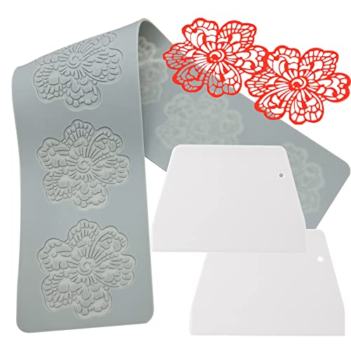 Woohome Hohle Blüten Silikonform Fondant Formen Silikon Spitzen Matte, DIY Silikon Kuchen Spitzenform für Kuchenrand Dekoration, 3D Spitzenmuster Schokolade, Fondant von Woohome