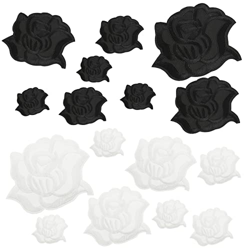 Woohome Patches zum Aufbügeln, 20 Stück Schwarze Rosenblüte Weiße Rosenblüte Flicken Patches Patch Sticker Applikationen zum Nähen Oder Aufbügeln für DIY Hut Kleid Kleiderhose von Woohome