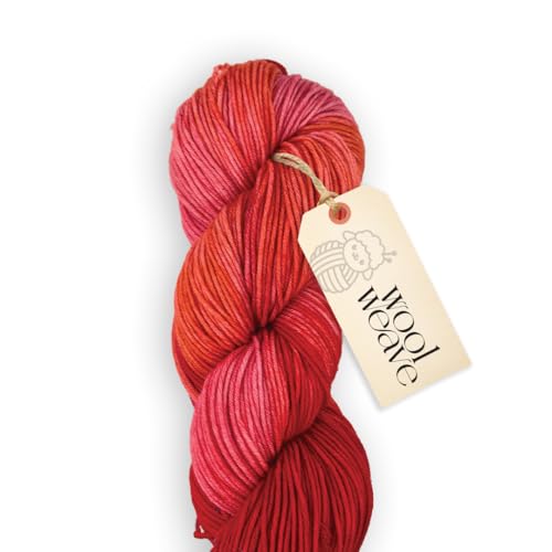 Superwash Merinowolle, Garn für Strick- und Häkelprojekte, handgefärbt, rosa und rot, buntes Garn, 100 g, 220 m, Dk-Gewicht, luxuriös, weich und langlebig von WoolWeave