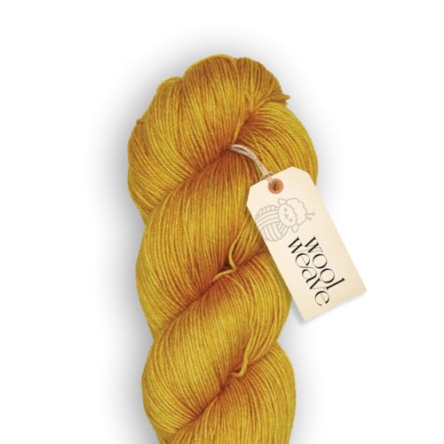 Woolweave Fingering Weight Garn, handgefärbt, 75 % extrafeine Merinowolle und 25 % Polyamid, 100 g Knäuel, 400 m – leichtes, weiches und strapazierfähiges gelbes Garn zum Stricken und Häkeln von WoolWeave