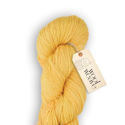 Woolweave Fingering Weight Garn, handgefärbt, 75 % extrafeine Merinowolle und 25 % Polyamid, 100 g Knäuel, 400 m – leichtes, weiches und strapazierfähiges gelbes Garn zum Stricken und Häkeln von WoolWeave