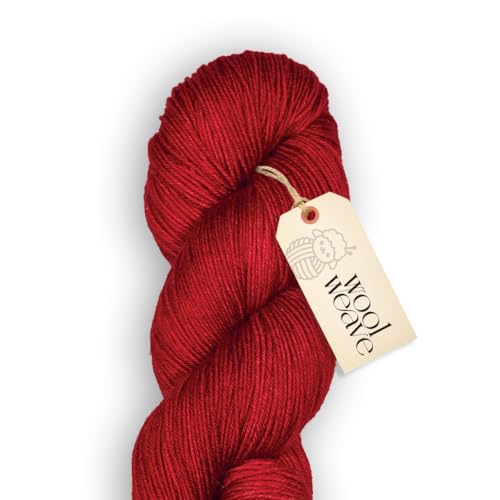 Woolweave Fingering Weight Garn, handgefärbt, 75 % extrafeine Merinowolle und 25 % Polyamid, 100 g Knäuel, 400 m – leichtes, weiches und strapazierfähiges rotes Garn zum Stricken und Häkeln von WoolWeave