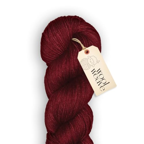 Woolweave Fingering Weight Garn, handgefärbt, 75 % extrafeine Merinowolle und 25 % Polyamid, 100 g Knäuel, 400 m – leichtes, weiches und strapazierfähiges rotes Garn zum Stricken und Häkeln von WoolWeave