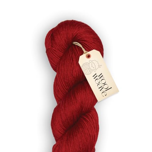 Woolweave Fingering Weight Garn, handgefärbt, 75 % extrafeine Merinowolle und 25 % Polyamid, 100 g Knäuel, 400 m – leichtes, weiches und strapazierfähiges rotes Garn zum Stricken und Häkeln von WoolWeave