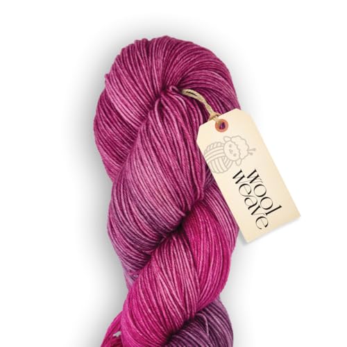 Woolweave Fingering Weight Garn, handgefärbt, rosa, bunt, 75 % extrafeine Merinowolle und 25 % Polyamid, 100 g Knäuel, 400 m – leicht, weich und langlebig zum Stricken und Häkeln von WoolWeave