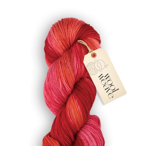 Woolweave Fingering Weight Garn, handgefärbt, rot, bunt, 75 % extrafeine Merinowolle und 25 % Polyamid, 100 g Knäuel, 400 m – leicht, weich und langlebig zum Stricken und Häkeln von WoolWeave