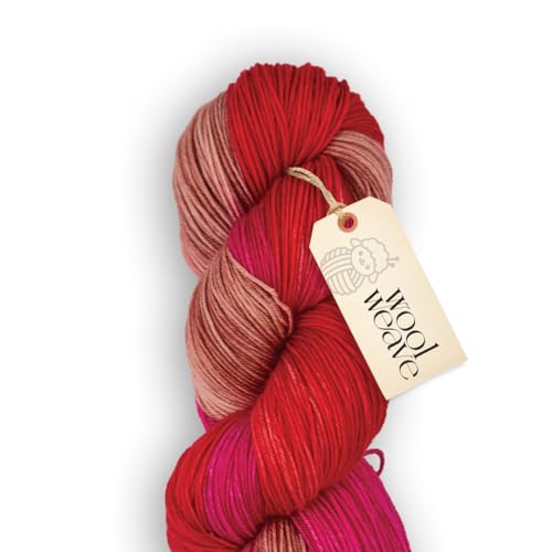 Woolweave Fingering Weight Garn, handgefärbt, rot, buntes Garn, 75 % extrafeine Merinowolle und 25 % Polyamid, 100 g Knäuel, 400 m – leicht, weich und langlebig zum Stricken und Häkeln von WoolWeave