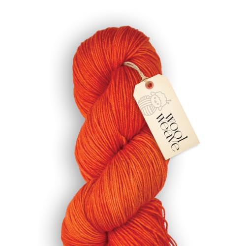 Woolweave Fingering Weight Garn, handgefärbte Sockengarne, 75 % extrafeine Merinowolle und 25 % Polyamid, 100 g Knäuel, 400 m – leichtes, weiches und langlebiges orangefarbenes Garn zum Stricken und von WoolWeave