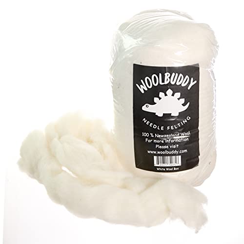 Woolbuddy Nadelfilzwolle, handgefertigte, kardierte Kernwolle zum Wollfilzen, weiße Wollroving für nasse Malerei, DIY-Trocknerbälle und Filzpad, Filzbedarf und Bulk Chunky Garn (8 oz) von Woolbuddy