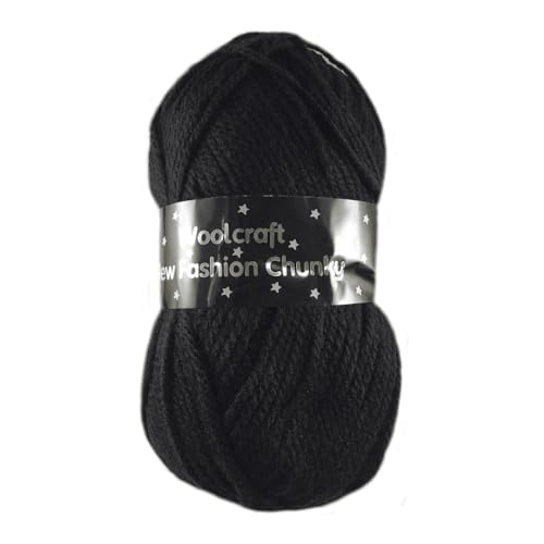 WoolCraft Fashion Chunky Strick- & Häkelgarn, preiswertes Garn mit 27 Farbkombinationen im Sortiment, 100% Acryl, 150 Meter, 100-g-Knäuel, 10 Stück, Schwarz von Woolcraft