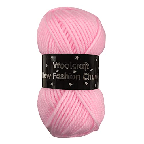 WoolCraft Fashion Chunky Strick- & Häkelgarn, preiswertes Garn mit 27 Farbkombinationen im Sortiment, 100% Acryl, 150 Meter, 100-g-Knäuel, Babyrosa von Woolcraft