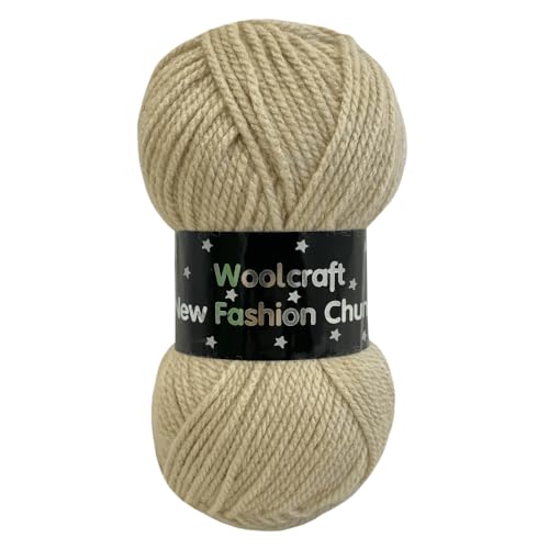 WoolCraft Fashion Chunky Strick- & Häkelgarn, preiswertes Garn mit 27 Farbkombinationen im Sortiment, 100% Acryl, 150 Meter, 100-g-Knäuel, Einzelknäuel, Beige von Woolcraft