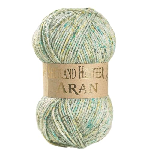 WoolCraft Shetland Heather Aran Strick- & Häkelgarn, preiswertes Garn erhältlich in 15 Tweed-Effekt-Aran-Farben, 75% Acryl & 25% Wolle, 200 Meter, 100g-Knäuel, 5er-Pack, Krokus von Woolcraft