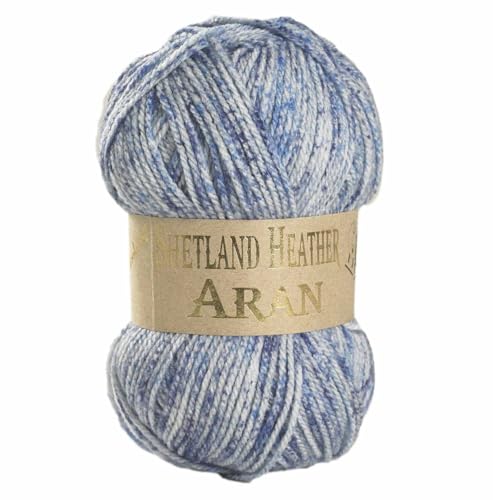 WoolCraft Shetland Heather Aran Strick- & Häkelgarn, preiswertes Garn erhältlich in 15 Tweed-Effekt-Aran-Farben, 75% Acryl & 25% Wolle, 200 Meter, 100g-Knäuel, 5er-Pack, Persischblau von Woolcraft