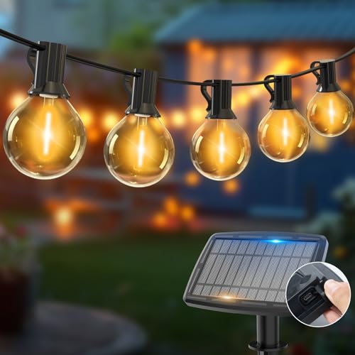 Woolmug Lichterkette Außen Solar, 23M 30+3 LED Solar Lichterkette Glühbirnen Aussen, 4 Modi USB Wasserdicht Solarlichterkette für Garten, Hochzeit, Balkon, Haus, Weihnachten Deko, Warmweiß von Woolmug