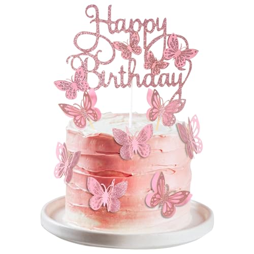 Wootkey 13 Stück Schmetterling Kuchen Topper 3D Schmetterling Cupcake Topper für Mädchen Frauen Happy Birthday Kuchen Topper Geburtstag Kuchen Dekorationen Schmetterling Party Dekorationen von Wootkey