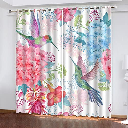 Vorhang Blickdicht Kolibri 3D Verdunklungsvorhänge mit Ösen Gardinen Pinke Blume Microfaser Schlafzimmer Vorhang Wetterfest für Wohnzimmer Kinderzimmer 2er Set 2 x B 117 x H 138 cm von Woowin