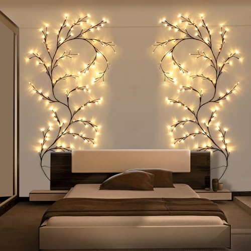 Lichterkette Willow Vine mit Stecker, 144 LEDs Weidenrebe Baum Lichterketten für zimmer, LED Baum Wanddeko Wohnzimmer, Künstliche Lichterzweige Schlafzimmer Deko (Ohne Lampenkugel) von Wopigh