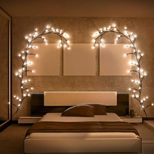 Weidenreben-Lichterkette, DIY Weihnachten, 8 Modi, Lichterkette, 72 LEDs verbunden, beleuchtete Ranke für Wand, Ecke, Schlafzimmer, Wohnzimmer, Gartendekoration (1 Packung) von Wopigh