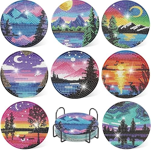 Woplagyreat Diamond Painting Erwachsene Untersetzer Gläser Bastelset Glasuntersetzer Bastelset Set Basteln Zimmer Deko Wohnzimmer Bastelset Kinder 4 Jahre Zubehör Geschenke Diy Leuchtende Berggipfel von Woplagyreat