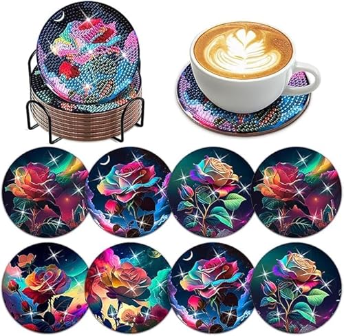 Woplagyreat Diamond Painting Untersetzer Gläser Erwachsene Bastelset Glasuntersetzer Bastelset Set Basteln Zimmer Deko Wohnzimmer Bastelset Kinder Diy Geschenke Leuchtende Rose von Woplagyreat