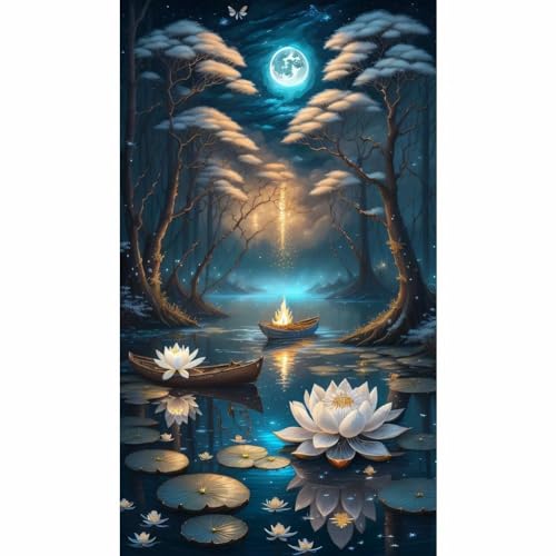 Woplagyreat Diamond Painting Erwachsene Diamant Bilder Dimondpaintin Blumen 5d Landschaft Diamanten Crystal Art Rahmen 70x40 Groß Deko Wohnzimmer Wanddeko Schlafzimmer Pflanzen Aesthetic Lotosblume von Woplagyreat