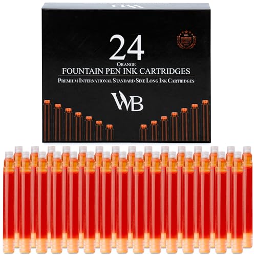 Wordsworth & Black 24er-Pack Füllfederhalter-Tintennachfüllungen – 24 orangefarbene Tintenpatronen – internationale Standardgröße – Länge ca. 3,8 cm – Basisdurchmesser ca. 0,6 cm – Einwegartikel und von Wordsworth & Black