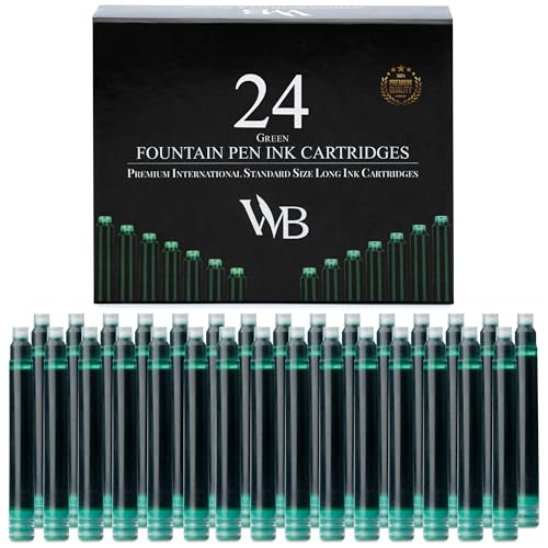 Wordsworth & Black 24er-pack Füllfederhalter-Tintennachfüllungen – 24 Grüne Tintenpatronen – Internationale Standardgröße – Länge Ca. 3,8 Cm – Basisdurchmesser Ca. 0,6 Cm – Einwegartikel Und Generisch von Wordsworth & Black