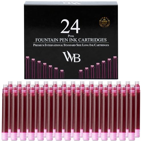 Wordsworth & Black 24er-pack Füllfederhalter-Tintennachfüllungen – 24 Rosa Tintenpatronen – Internationale Standardgröße – Länge Ca. 3,8 Cm – Basisdurchmesser Ca. 0,6 Cm – Einwegartikel Und Generisch von Wordsworth & Black