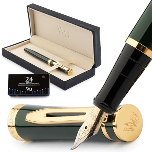 Wordsworth & Black Füllfederhalter-Set, gebogene Feder, inklusive 24 Tintenpatronen, Tintennachfüllkonverter & Geschenkbox, Kalligraphie, [Rennsport-Grün], Perfekt für Männer & Frauen von Wordsworth & Black