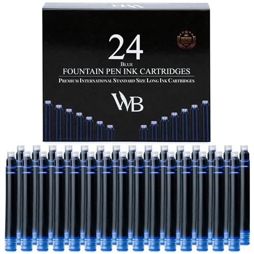 Wordsworth & Black Füllfederhalter-Tintenpatronen – Set mit 24 Blau Tintenpatronen – internationale Standardgröße – Länge ca. 3,8 cm – Durchmesser des Sockels ca. 0,6 cm – Einweg von Wordsworth & Black