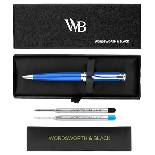 Wordsworth & Black Kugelschreiber Blauer Lack - Atemberaubender Luxus-Stift mit Chromfinish, Tinten-Nachfüllung, Geschenk für Männer & Frauen, Nachfüllbar, Schöne Stifte, Feine Spitze von Wordsworth & Black