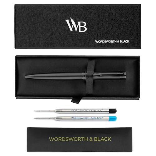 Wordsworth & Black Kugelschreiber Komplett Schwarzer Lack - Atemberaubender Luxus-Stift, Tinten-Nachfüllung, Geschenk für Männer & Frauen, Nachfüllbar, Schöne Stifte, Feine Spitze von Wordsworth & Black