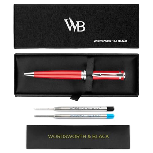 Wordsworth & Black Kugelschreiber Roter Lack - Atemberaubender Luxus-Stift mit Chromfinish, Tinten-Nachfüllung, Geschenk für Männer & Frauen, Nachfüllbar, Schöne Stifte, Feine Spitze von Wordsworth & Black