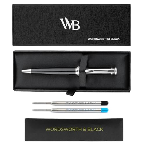 Wordsworth & Black Kugelschreiber Schwarzer Lack - Atemberaubender Luxus-Stift mit Chromfinish, Tinten-Nachfüllung, Geschenk für Männer & Frauen, Nachfüllbar, Schöne Stifte, Feine Spitze von Wordsworth & Black