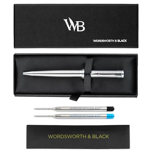 Wordsworth & Black Kugelschreiber Silberlack - Atemberaubender Luxus-Stift mit Chromfinish, Tinten-Nachfüllung, Geschenk für Männer & Frauen, Nachfüllbar, Schöne Stifte, Feine Spitze von Wordsworth & Black