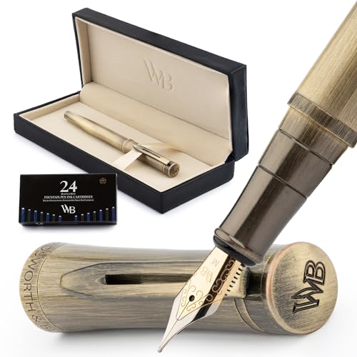 Wordsworth & Black Luxus-Füllfederhalter - Atemberaubender gebürsteter Bronzestift, 18K vergoldete Feder (Medium), Tintenkonverter, Bestes Stift-Geschenkset für Männer und Frauen von Wordsworth & Black