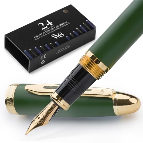 Wordsworth & Black Majesti Füllfederhalter (grün), luxuriöse Hülle, 24 Karat Gold-Finish, mittlere Feder 18 Karat – Tintenpatronen, nachfüllbarer Tintenkonverter – Kalligraphie-Stift von Wordsworth & Black