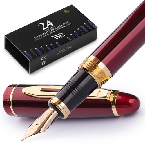 Wordsworth & Black Majesti Füllfederhalter (Rot), luxuriöse Hülle, 24 Karat Gold-Finish, extra feine Feder 18 Karat – Tintenpatronen, nachfüllbarer Tintenkonverter – Kalligraphie-Stift von Wordsworth & Black