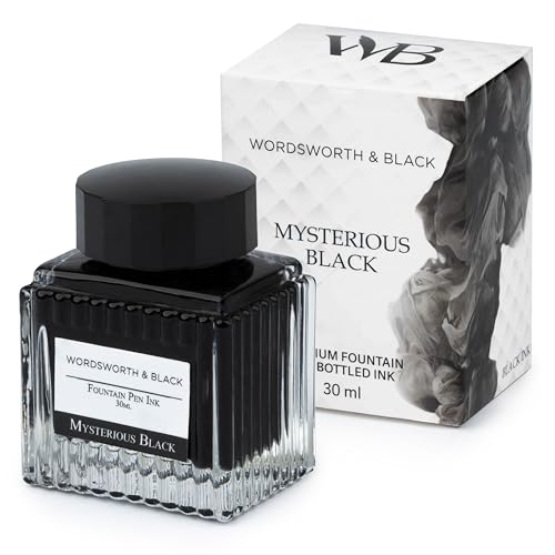 Wordsworth und Black Tintenflasche (30 ml) für Füllfederhalter, Premium- und Luxusedition, Tinte für Füllfederhalter in Flasche [Mysteriöses Schwarz]; klassisch designte Flasche von Wordsworth & Black